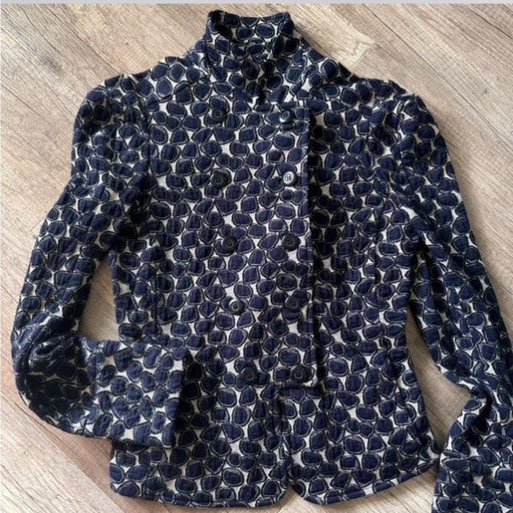 Diane Von Furstenberg Navy and Cream Patterned Blazer